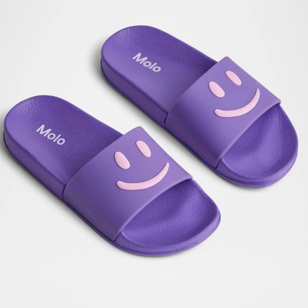 NEW Molo Zhappy Smiley Face Sandal Slides in Purple size 27/28 US 10.5 / 11.5